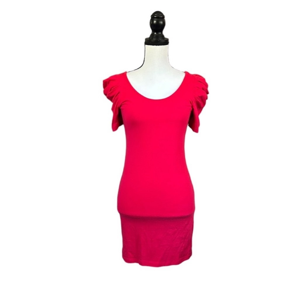 Love Culture Red Puff Sleeve Bodycon Mini Dress Cherry Girl Party Stetchy Small